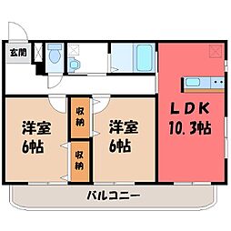 ロード&スカイ 2LDKの間取図画像