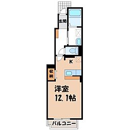 サンディーアC 1Kの間取図画像