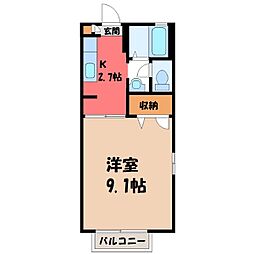 サンライズB 1Kの間取図画像