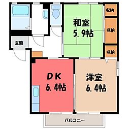 クレスト・コート2 2DKの間取図画像