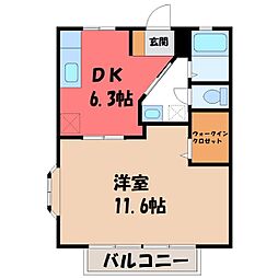 横塚ハイツB 1DKの間取図画像