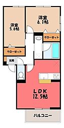 セジュールグリーンかなで 2LDKの間取図画像