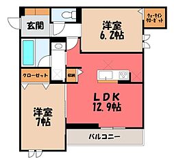 U-TORISIA簗瀬 2LDKの間取図画像