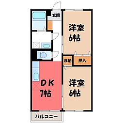 エスポアールパレス1 2DKの間取図画像