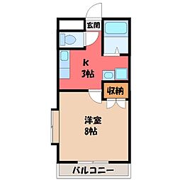 オカダハイツ2 1Kの間取図画像