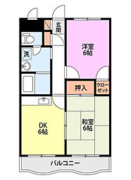 ラ.カーサゆりのき 2DKの間取図画像