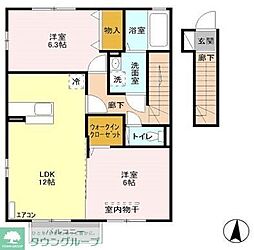 ブライトコート　Ａ 2階2LDKの間取り