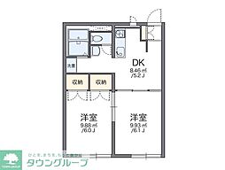 東武伊勢崎線 南羽生駅 徒歩10分の賃貸アパート 1階2DKの間取り