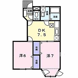 ルミエール　Ａ 1階2DKの間取り