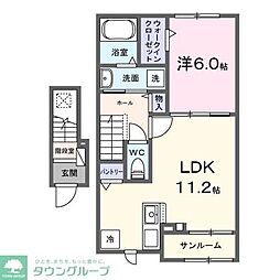 グラースソレイユ 2階1LDKの間取り