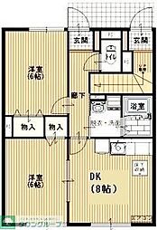 リバーパーク A棟 1階2DKの間取り