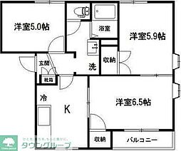上尾パークハイツ東町Ａ 2階3Kの間取り
