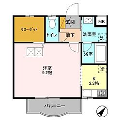 サン・ウィングS2 1Kの間取図画像