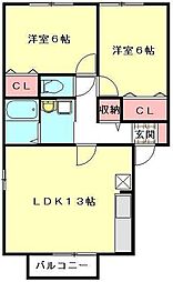 ラ・グランドール弐番館 2LDKの間取図画像