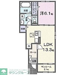 鴻巣市吹上富士見2丁目アパート 1LDKの間取図画像