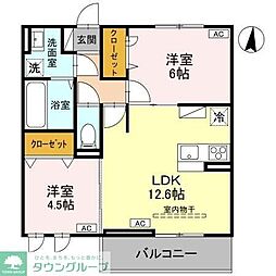 さいたま市中央区大戸1丁目アパート 2LDKの間取図画像