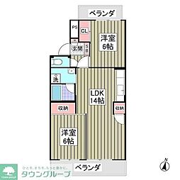 行田ハイツ2号棟 2DKの間取図画像