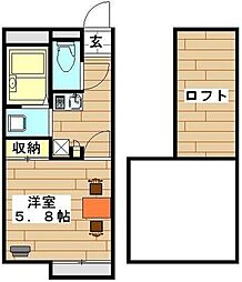 レオパレスイースト3 1Kの間取図画像