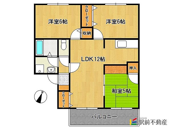 セジュール鳥飼 201｜福岡県久留米市梅満町(賃貸アパート3LDK・2階・63.00㎡)の写真 その2