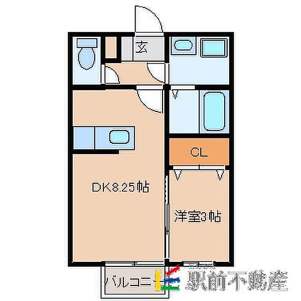 リーベC棟 111｜福岡県久留米市江戸屋敷2丁目(賃貸アパート1LDK・1階・29.25㎡)の写真 その2