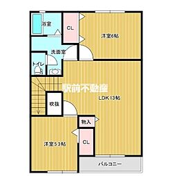 ラ・ポールメゾン北野B 2LDKの間取図画像