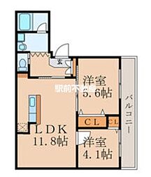 コーポ印度屋 2LDKの間取図画像