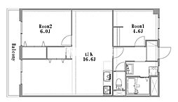 第15上野ビル 2LDKの間取図画像