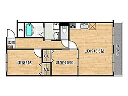 コーポマイライフ18 106 1階2LDKの間取り