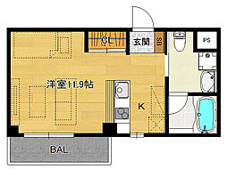 canbus上賀茂 1Kの間取図画像