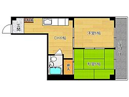 プラザ篠 2DKの間取図画像