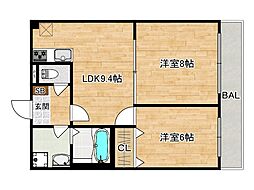 アルカサール 2LDKの間取図画像