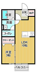 ヴィラセゾン3 1LDKの間取図画像