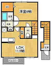 メイプレーヌB棟 1LDKの間取図画像