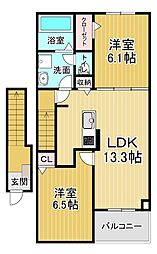 ハーベストヤヨイA 2LDKの間取図画像