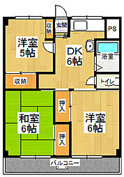 北ノ浜マンション 3DKの間取図画像