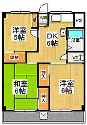 北ノ浜マンション 3DKの間取図画像