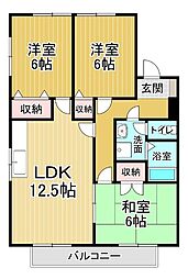 フラッツゆたかC 3LDKの間取図画像