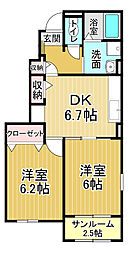 アン・ドゥ・トロワ3e 2DKの間取図画像
