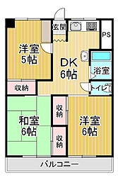 北ノ浜マンション 3DKの間取図画像