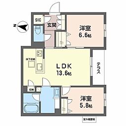 シャーメゾン ル リアン 2LDKの間取図画像