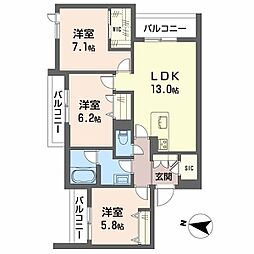 シャーメゾン ル リアン 3LDKの間取図画像