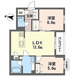 シャーメゾン ル リアン 2LDKの間取図画像