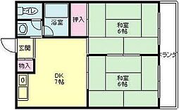 ノウブルハイツ平野 2DKの間取図画像