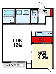 Iris　Santa　二日市南 3階1LDKの間取り