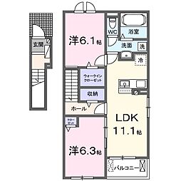 パディ　ハウスI 2階2LDKの間取り