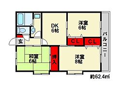 ラ.ヴェール春日 3DKの間取図画像