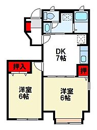 コンフォート朱雀A 2DKの間取図画像