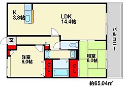 グランドゥール鬼倉 2LDKの間取図画像