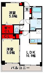 アビタシオンシエル 2LDKの間取図画像