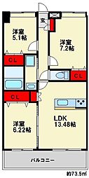 サンルージュ春日 3LDKの間取図画像